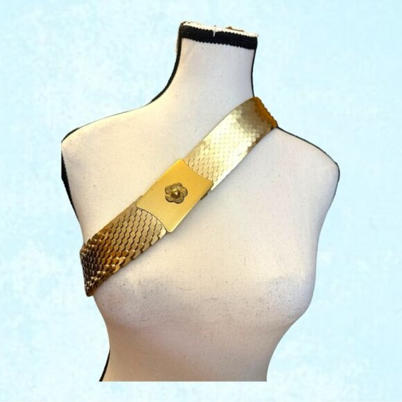 Womens Thick Gold Sequin Buckled Belt S M L - Picture 3 of 7